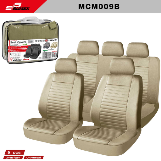 [MCM009B] SEAT COVER SWISS DRIVE BARI BEIGE (9 UNITS) (6 SETS)