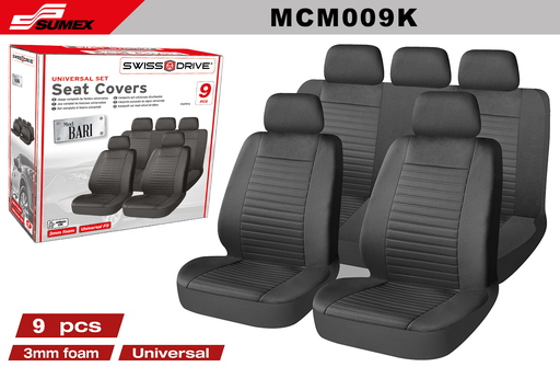 [MCM009K] SEAT COVER SWISS DRIVE BARI BLACK (9 UNITS) (6 SETS)