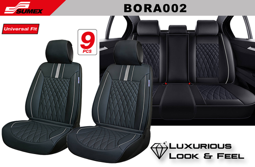 [BORA002] SEAT COVER SWISS DRIVE BORA LUXE BLACK/GREY (9 UNITS) (3 SETS)