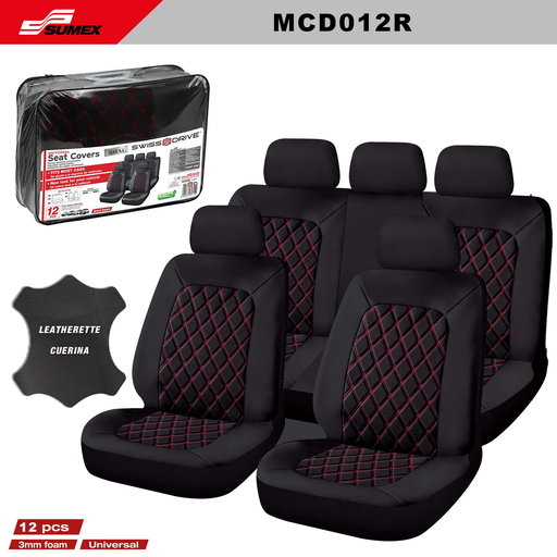 [MCD012R] SEAT COVER SWISS DRIVE MODENA BLACK/RED (12 UNITS) (6 SETS)