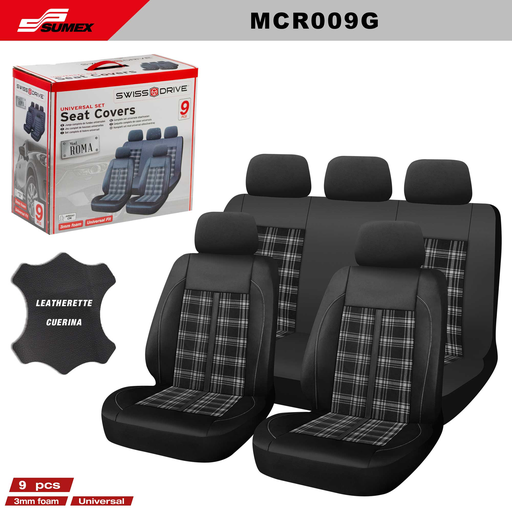 [MCR009G] FORRO DE ASIENTO SWISS DRIVE ROME NEGRO/GRIS (9 UNDS) (6 SETS)