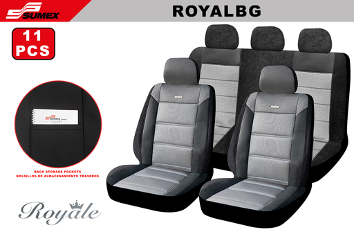 [ROYALBG] FORRO DE ASIENTO SWISS DRIVE ROYALE NEGRO/GRIS (11 UNDS) (4 SETS)