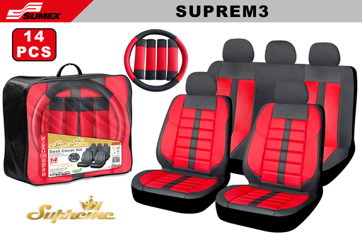 [SUPREM3] SEAT COVER SWISS DRIVE SUPREME CARBON FINISH BLACK/RED STITCHING (14 UNITS) (4 SETS)