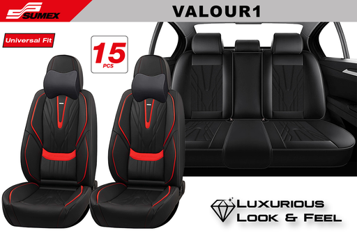 [VALOUR1] SEAT COVER SWISS DRIVE VALOUR ULTRA-LUXE BLACK/RED (15 UNITS) (2 SETS)