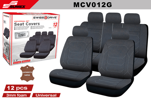 [MCV012G] FORRO DE ASIENTO SWISS DRIVE VENICE NEGRO/GRIS (12 UNDS) (6 SETS)