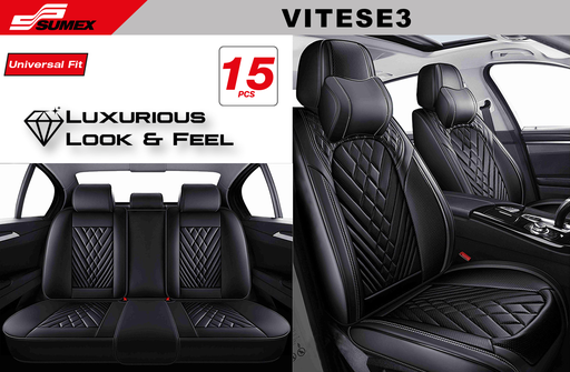 [VITESE3] FORRO DE ASIENTO SWISS DRIVE VITESSE ULTRA-LUXE NEGRO/COSTURA BLANCA (15 UNDS) (2 SETS)