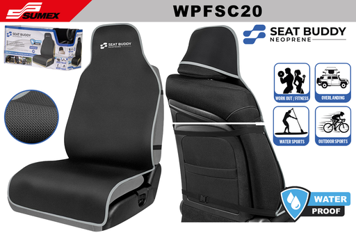 [WPFSC20] PROTECTOR DE ASIENTO NEOPRENO SEAT BUDDY WATERPROOF NEGRO/BORDE GRIS (12 UNDS)