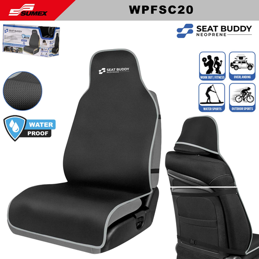 [WPFSC20] PROTECTOR DE ASIENTO NEOPRENO SEAT BUDDY WATERPROOF NEGRO/BORDE GRIS (12 UNDS)