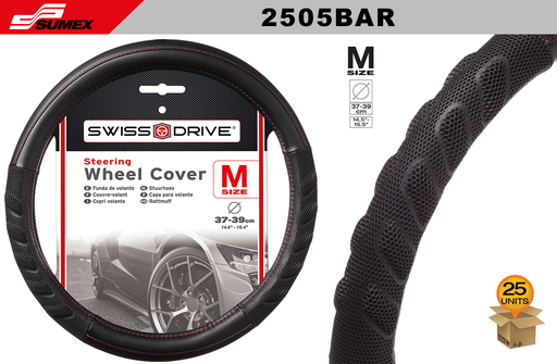 [2505BAR] STEERING WHEEL COVER SWISS DRIVE "M" ARROW GRIP BLACK (37 X 39 CM) (25 UNITS)