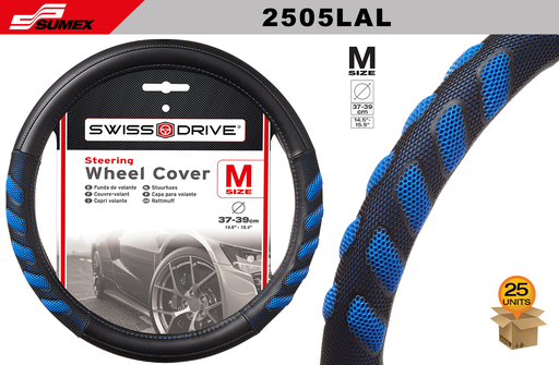 [2505LAL] STEERING WHEEL COVER SWISS DRIVE "M" ARROW GRIP BLACK/BLUE (37 X 39 CM) (25 UNITS)