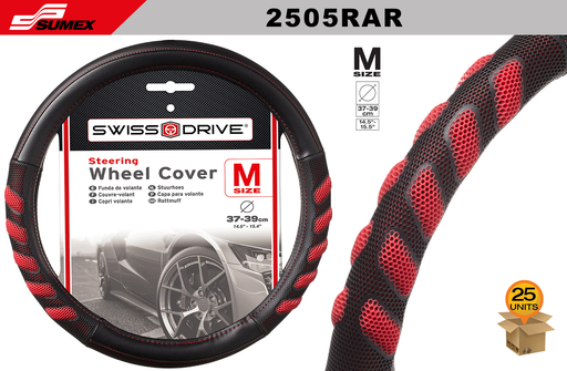 [2505RAR] STEERING WHEEL COVER SWISS DRIVE "M" ARROW GRIP BLACK RED (37 X 39 CM) (25 UNITS)