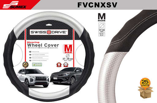 [FVCNXSV] STEERING WHEEL COVER SWISS DRIVE "M" CARBONIX BLACK/GREY (37 X 39 CM) (25 UNITS)