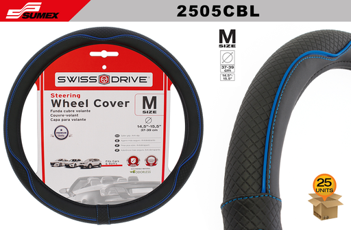 [2505CBL] STEERING WHEEL COVER SWISS DRIVE "M" CENTAURO BLACK/BLUE (37 X 39 CM) (25 UNITS)
