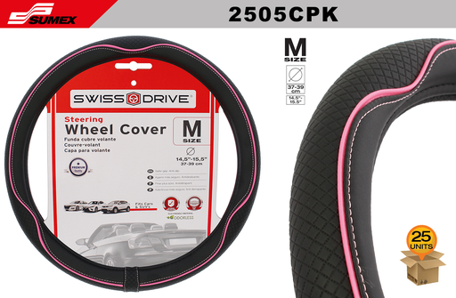 [2505CPK] STEERING WHEEL COVER SWISS DRIVE "M" CENTAURO BLACK/PINK (37 X 39 CM) (25 UNITS)