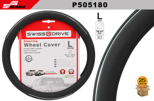 [P505180] STEERING WHEEL COVER SWISS DRIVE "L" CHROME LINE BLACK (39 X 41 CM) (25 UNITS)