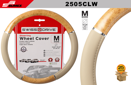 [2505CLW] STEERING WHEEL COVER SWISS DRIVE "M" CLASSIC WOOD BEIGE (37 X 39 CM) (25 UNITS)