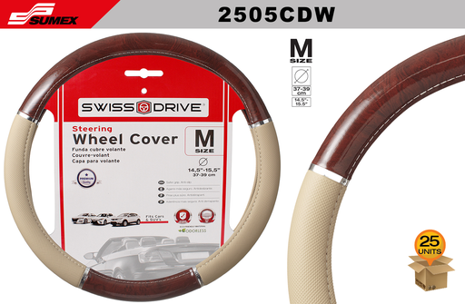 [2505CDW] STEERING WHEEL COVER SWISS DRIVE "M" CLASSIC WOOD BROWN (37 X 39 CM) (25 UNITS)