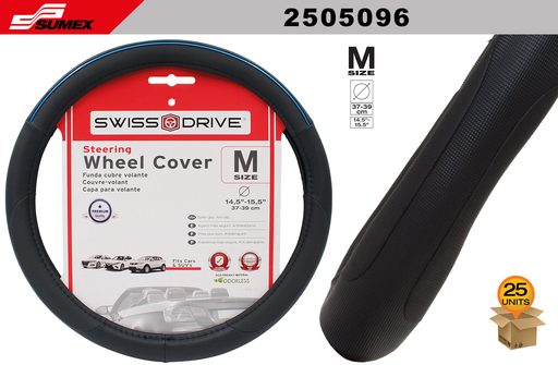 [2505096] STEERING WHEEL COVER SWISS DRIVE "M" COLOR LINE BLACK/BLUE (37 X 39 CM) (25 UNITS)