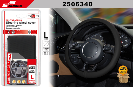 [2506340] STEERING WHEEL COVER "L" SWISS DRIVE COMFORT GRIP BLACK PERFORATED BLACK STITCHES (39 X 41 CM) (48 UNITS)