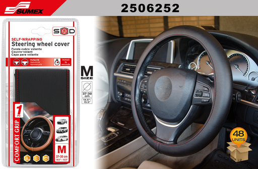 [2506252] STEERING WHEEL COVER SWISS DRIVE "M" COMFORT GRIP BLACK PERFORATED/RED STICH (37 X 38 CM) (48 UNITS)