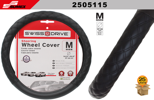 [2505115] STEERING WHEEL COVER SWISS DRIVE "M" EMPIRE BLACK/BLACK STICH (37 X 39 CM) (25 UNITS)