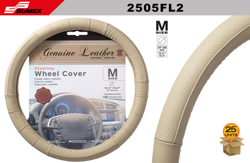 [2505FL2] STEERING WHEEL COVER SWISS DRIVE "M" GENUINE LEATHER BEIGE (37 X 39CM) (20 UNITS)