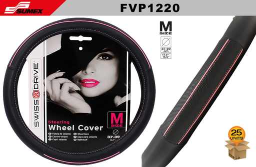 [FVP1220] STEERING WHEEL COVER SWISS DRIVE "M"GIRLY PINK LINE BLACK/PINK (37 X 39 CM) (25 UNITS)