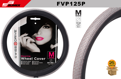 [FVP125P] STEERING WHEEL COVER SWISS DRIVE "M" GIRLY BLING PINK/BLACK (37 X 39 CM) (25 UNITS)
