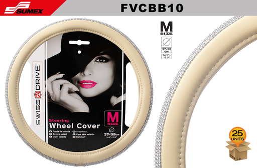 [FVCBB10] FORRO DE TIMON SWISS DRIVE "M" GIRLY BLING PLATA/BEIGE (37 x 39CM) (25 UNDS)