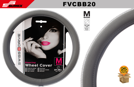 [FVCBB20] STEERING WHEEL COVER SWISS DRIVE "M" GIRLY BLING SILVER/GREY (37 X 39 CM) (25 UNITS)