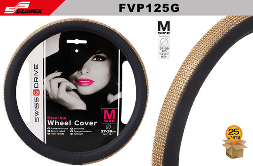 [FVP125G] STEERING WHEEL COVER SWISS DRIVE "M" GIRLY GOLDEN/BLACK (37 X 39 CM) (25 UNITS)