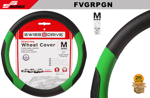 [FVGRPGN] STEERING WHEEL COVER SWISS DRIVE "M" MOJITO GREEN BLACK/GREEN (37 X 39 CM) (25 UNITS)