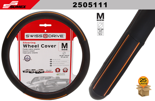 [2505111] STEERING WHEEL COVER SWISS DRIVE "M" ORANGE LINE BLACK/ORANGE (37 X 39 CM) (25 UNITS)