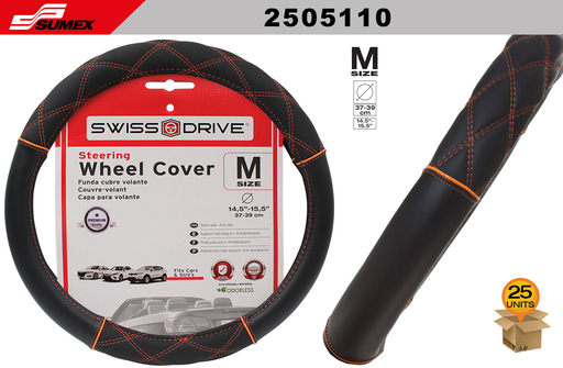 [2505110] STEERING WHEEL COVER SWISS DRIVE "M" ORANGE SPORT BLACK/ORANGE CROSS STITCHES (37 X 39 CM) (25 UNITS)