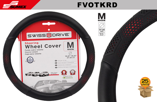 [FVOTKRD] STEERING WHEEL COVER SWISS DRIVE "M" OVERTAKE BLACK/RED (37 X 39 CM) (25 UNITS)