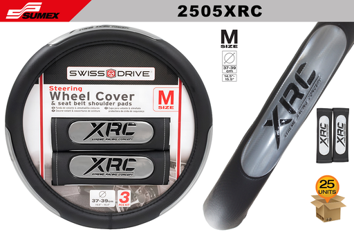 [2505XRC] STEERING WHEEL COVER SWISS DRIVE "M" RUBBER GRIP BLACK/SILVER/GOLDEN (37 X 39 CM) (25 UNITS)