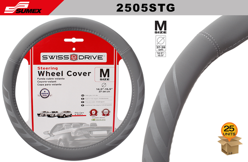 [2505STG] STEERING WHEEL COVER SWISS DRIVE "M" SILK TOUCH GREY (37 X 39 CM) (25 UNITS)