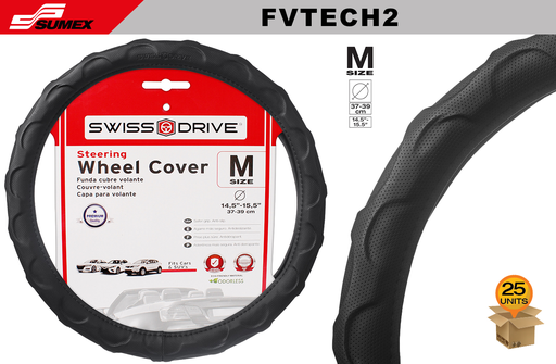 [FVTECH2] STEERING WHEEL COVER SWISS DRIVE "M" TECHNO GRIP 1 BLACK (37 X 39 CM) (25 UNITS)