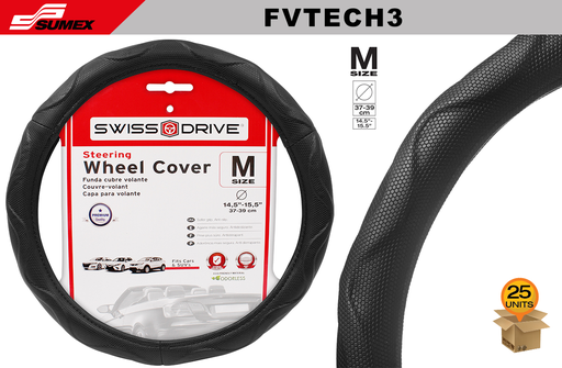 [FVTECH3] STEERING WHEEL COVER SWISS DRIVE "M" TECHNO GRIP 2 BLACK (37 X 39 CM) (25 UNITS)