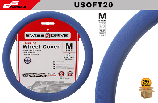 [USOFT20] STEERING WHEEL COVER SWISS DRIVE "M" ULTRA SOFT BLUE/BLUE (37 X39 CM) (25 UNITS)