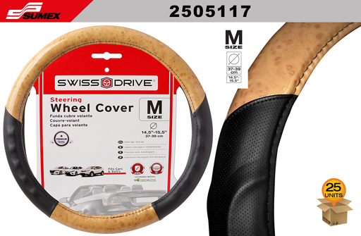 [2505117] STEERING WHEEL COVER SWISS DRIVE "M" WOOD GRAIN LEXUS LINE BLACK LIGHT (37 X 39 CM) (25 UNITS)