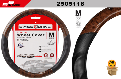 [2505118] STEERING WHEEL COVER SWISS DRIVE "M" WOOD GRAIN BLACK DARK (37 X 39 CM) (25 UNITS)