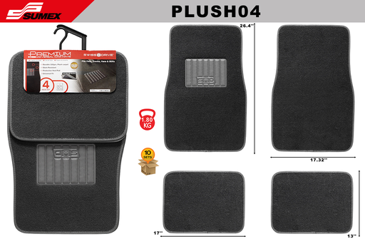 [PLUSH04] PLUSH CAR MAT SWISS DRIVE DARK GREY (4 UNITS) (10 SETS)