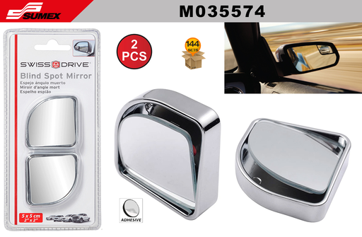 [M035574] ESPEJO DE PUNTO CIEGO TRIANGULO SWISS DRIVE PLATEADO (5X5CM) (144 SETS) (3 SETS = 48 UNDS)