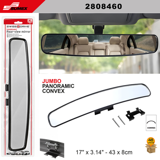 [2808460] ESPEJO RETROVISOR PANORAMICO  SWISS DRIVE CONVEX JUMBO (43 X 8 CM) (48 UNDS) (8SETS = 6UNDS)