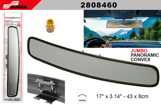[2808460] ESPEJO RETROVISOR PANORAMICO  SWISS DRIVE CONVEX JUMBO (43 X 8 CM) (48 UNDS) (8SETS = 6UNDS)