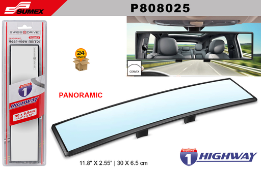 [P808025] PANORAMIC REAR VIEW MIRROR CONVEX HIGHWAY SWISS DRIVE (270 X 70 MM) (24 UNITS)