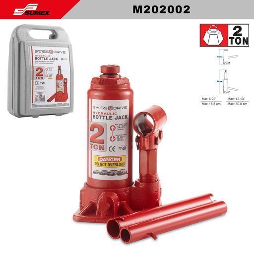 [M202002] HYDRAULIC BOTTLE JACK 2 TONS, BLOW MOULDED CASE SWISS DRIVE (6 SETS)