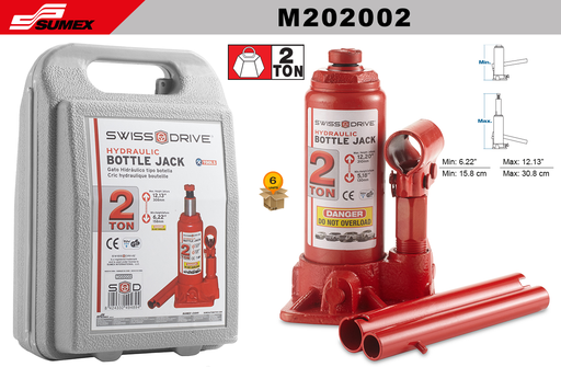 [M202002] HYDRAULIC BOTTLE JACK 2 TONS, BLOW MOULDED CASE SWISS DRIVE (6 SETS)