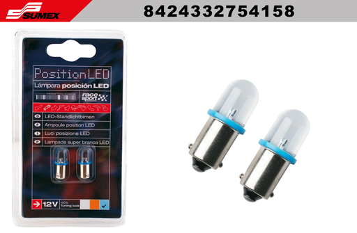 [8424332754158] LUZ DE POSICION 12V LED BA9S WEDGE AZUL RACE SPORT (2UNDS) 40PCS